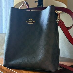 Coach Dark Brown and Red Shoulder Bag